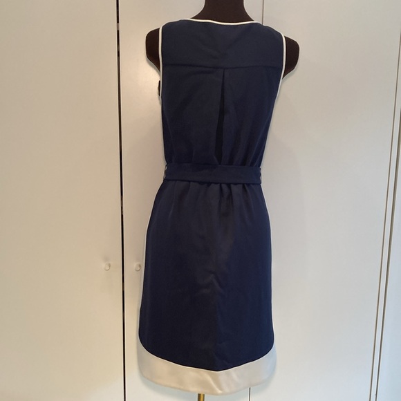 Ann Taylor colorblock navy cream belted dress S - Picture 3 of 15